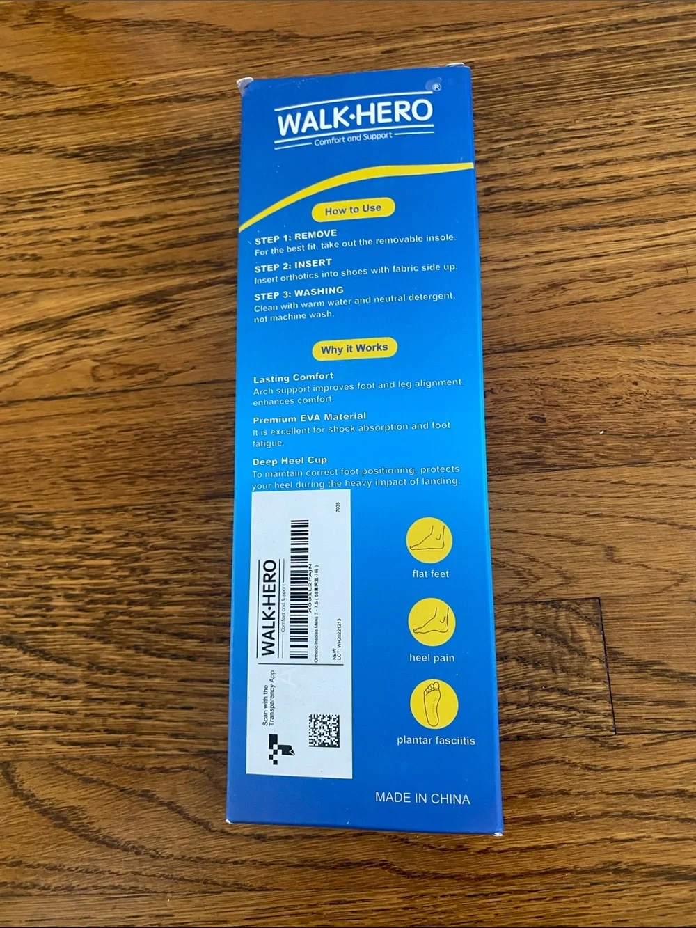 WALK-HERO Orthotic Insoles Blue Women’s 9-9.5, Men’s 7-7.5 - Picture 2 of 4